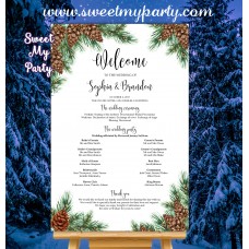Pine Cone Wedding Program Sign,Winter Wedding Welcome sign with program,(119w)